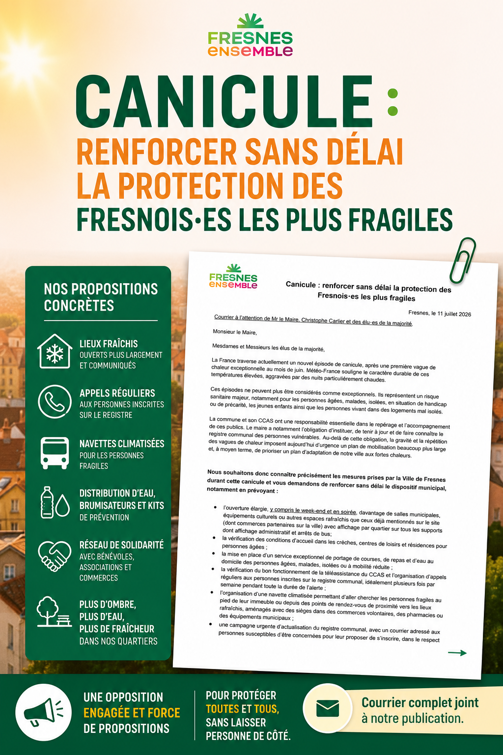 Courrier Alerte Canicule Fresnes Ensemble